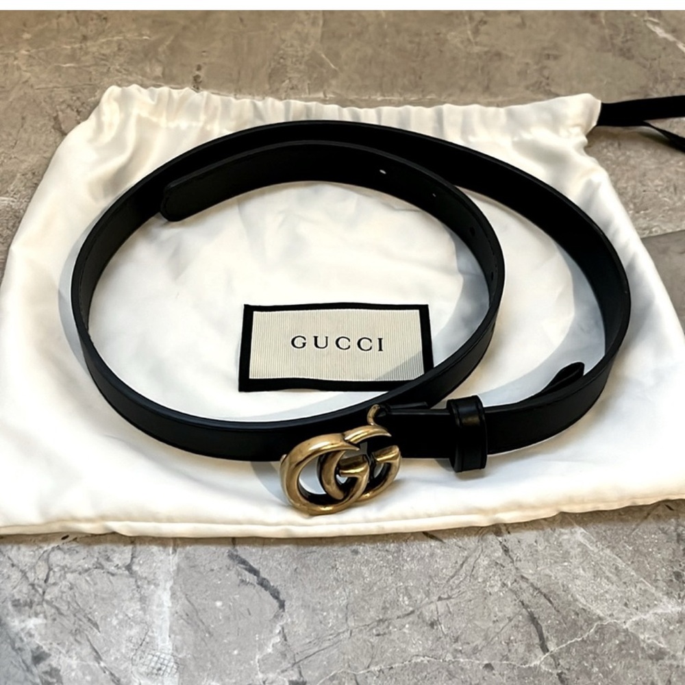 Gucci Black Leather Belt with Gold Buckle